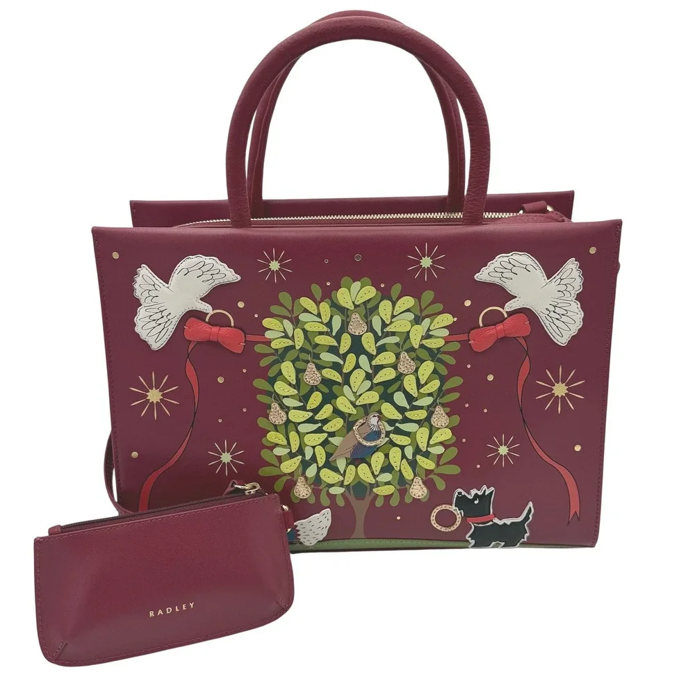 NWOT Radley London Satchel Women Burgundy 12 Days of Christmas Partridge Bag